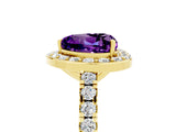 Yellow gold Heart Cut Halo Diamond Ring with Pavé Band and Three-Prong Setting_5