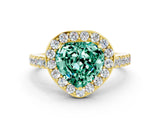 Yellow gold Heart Cut Halo Diamond Ring with Pavé Band and Three-Prong Setting