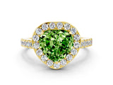 Yellow gold Heart Cut Halo Diamond Ring with Pavé Band and Three-Prong Setting