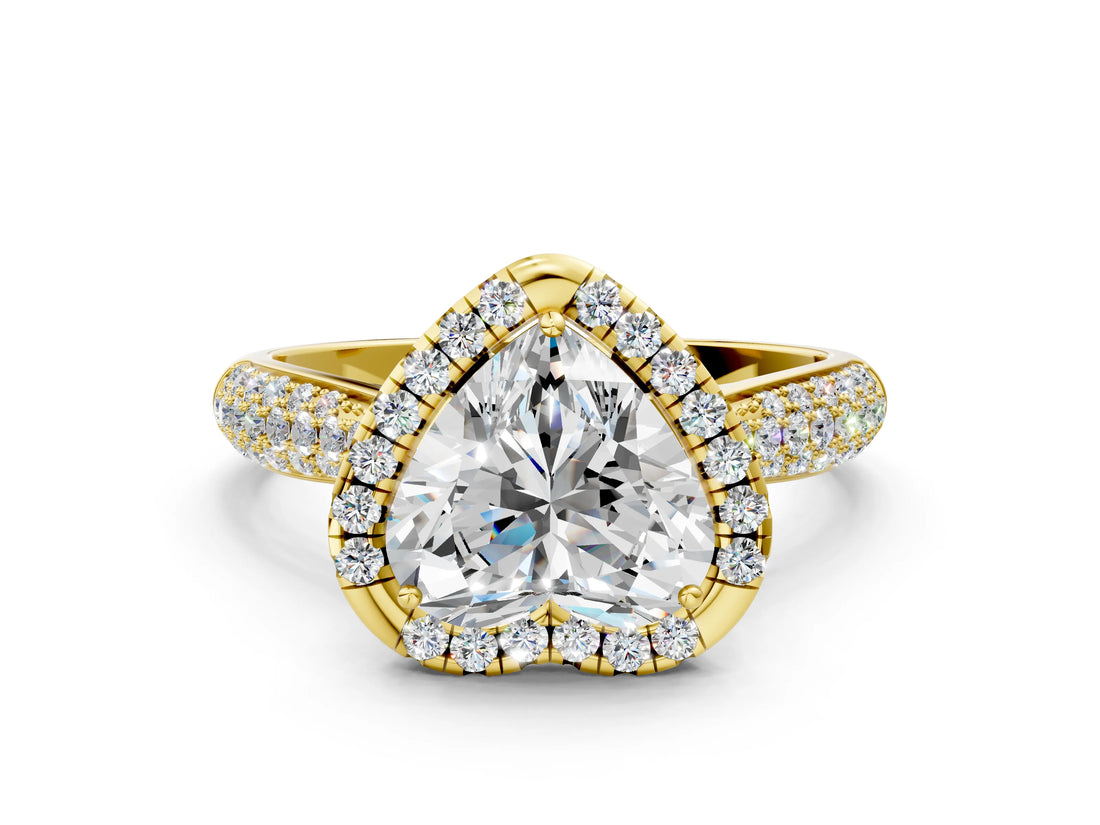 Yellow gold Heart Cut Halo Diamond Ring with Pavé Band_22