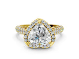 Yellow gold Heart Cut Halo Diamond Ring with Pavé Band_22