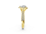 Yellow gold Heart Cut Halo Diamond Ring with Pavé Band_24