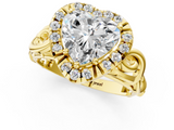 Yellow gold Heart Cut Halo Diamond Ring with Scrollwork Band and Four-Prong Setting_58