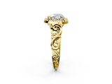 Yellow gold Heart Cut Halo Diamond Ring with Scrollwork Band and Four-Prong Setting_59