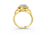 Yellow gold Heart Cut Halo Diamond Ring with Scrollwork Band and Four-Prong Setting_60
