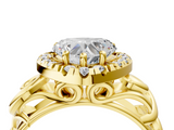 Yellow gold Heart Cut Halo Diamond Ring with Scrollwork Band and Four-Prong Setting_61