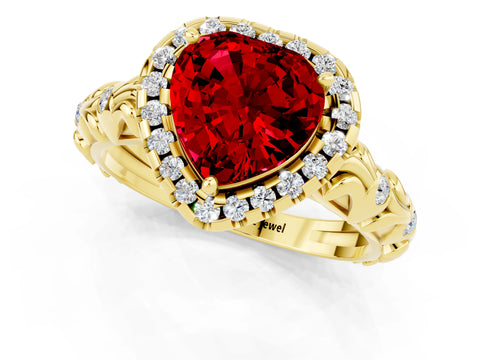 Yellow gold Heart Cut Halo Diamond Solitaire with Filigree Band and Four-Prong Setting_1