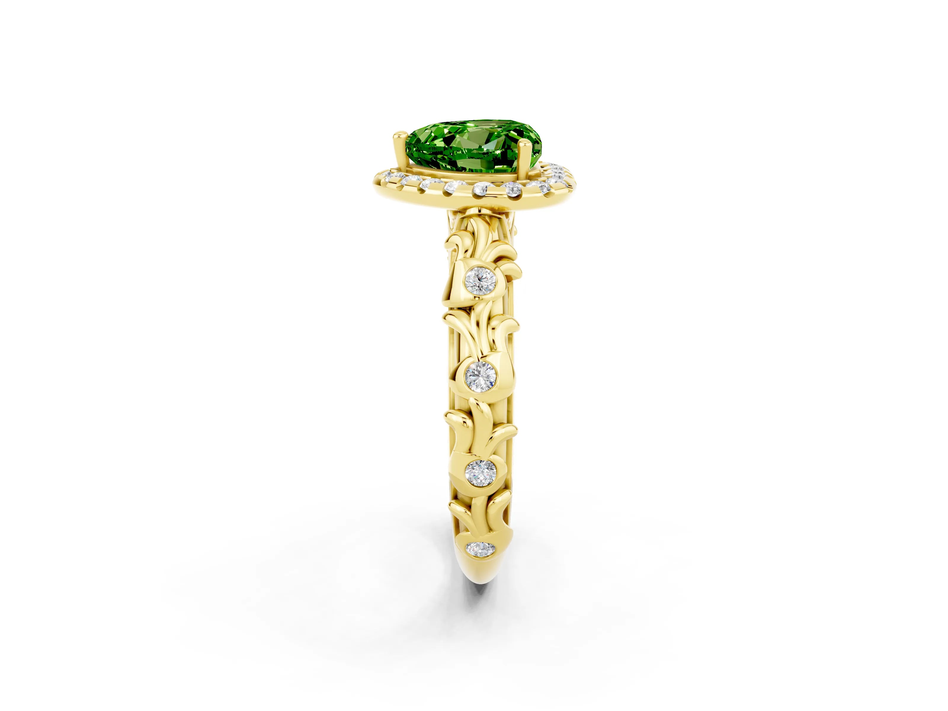 Yellow gold Heart Cut Halo Diamond Solitaire with Filigree Band and Four-Prong Setting_2