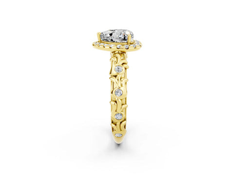 Yellow gold Heart Cut Halo Diamond Solitaire with Filigree Band and Four-Prong Setting_2
