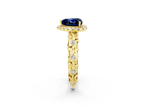 Yellow gold Heart Cut Halo Diamond Solitaire with Filigree Band and Four-Prong Setting_2