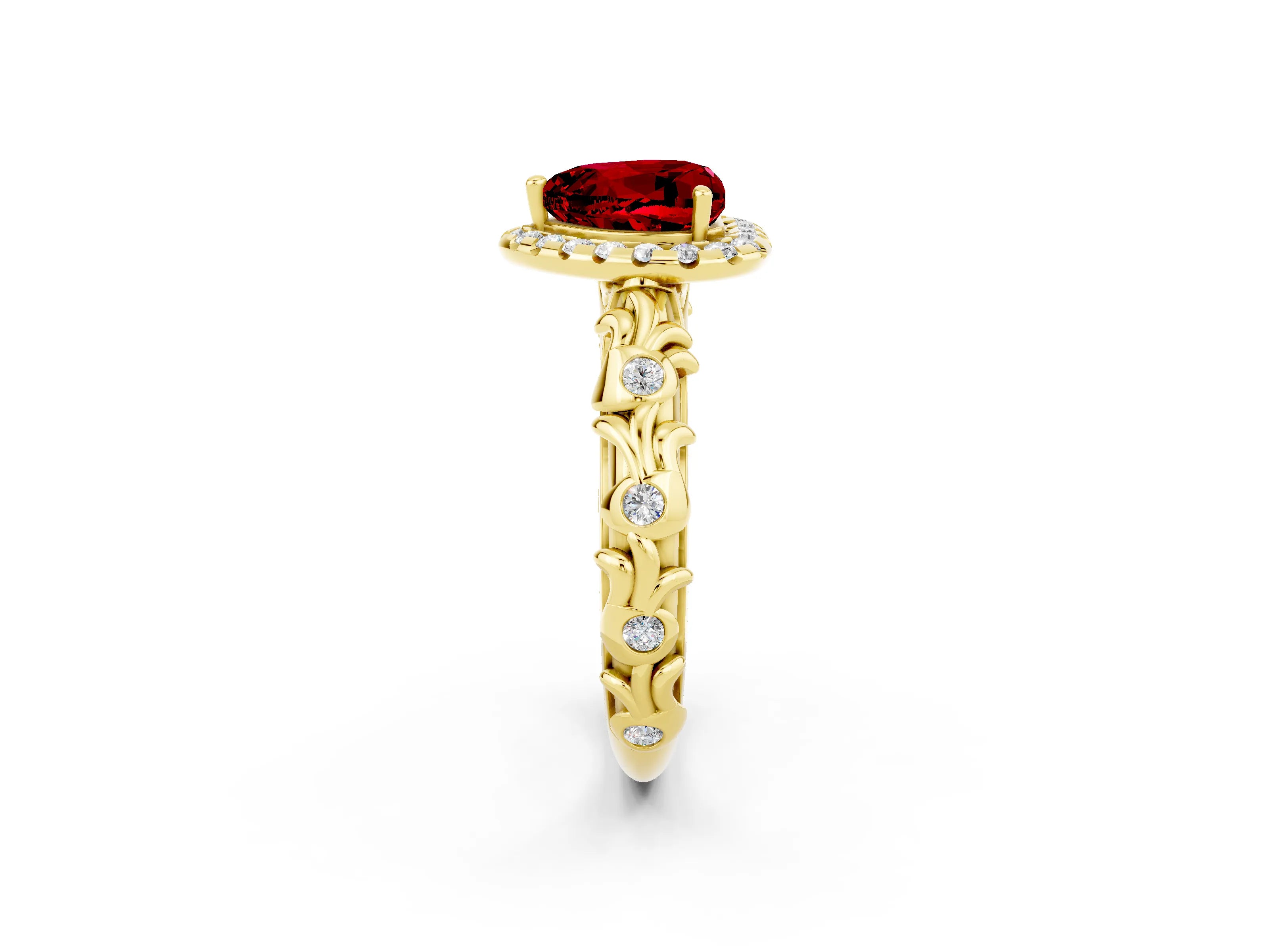 Yellow gold Heart Cut Halo Diamond Solitaire with Filigree Band and Four-Prong Setting_2