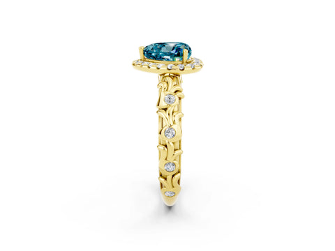 Yellow gold Heart Cut Halo Diamond Solitaire with Filigree Band and Four-Prong Setting_2