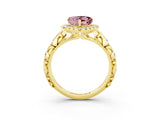 Yellow gold Heart Cut Halo Diamond Solitaire with Filigree Band and Four-Prong Setting_3