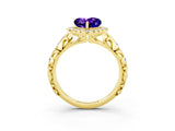 Yellow gold Heart Cut Halo Diamond Solitaire with Filigree Band and Four-Prong Setting_3