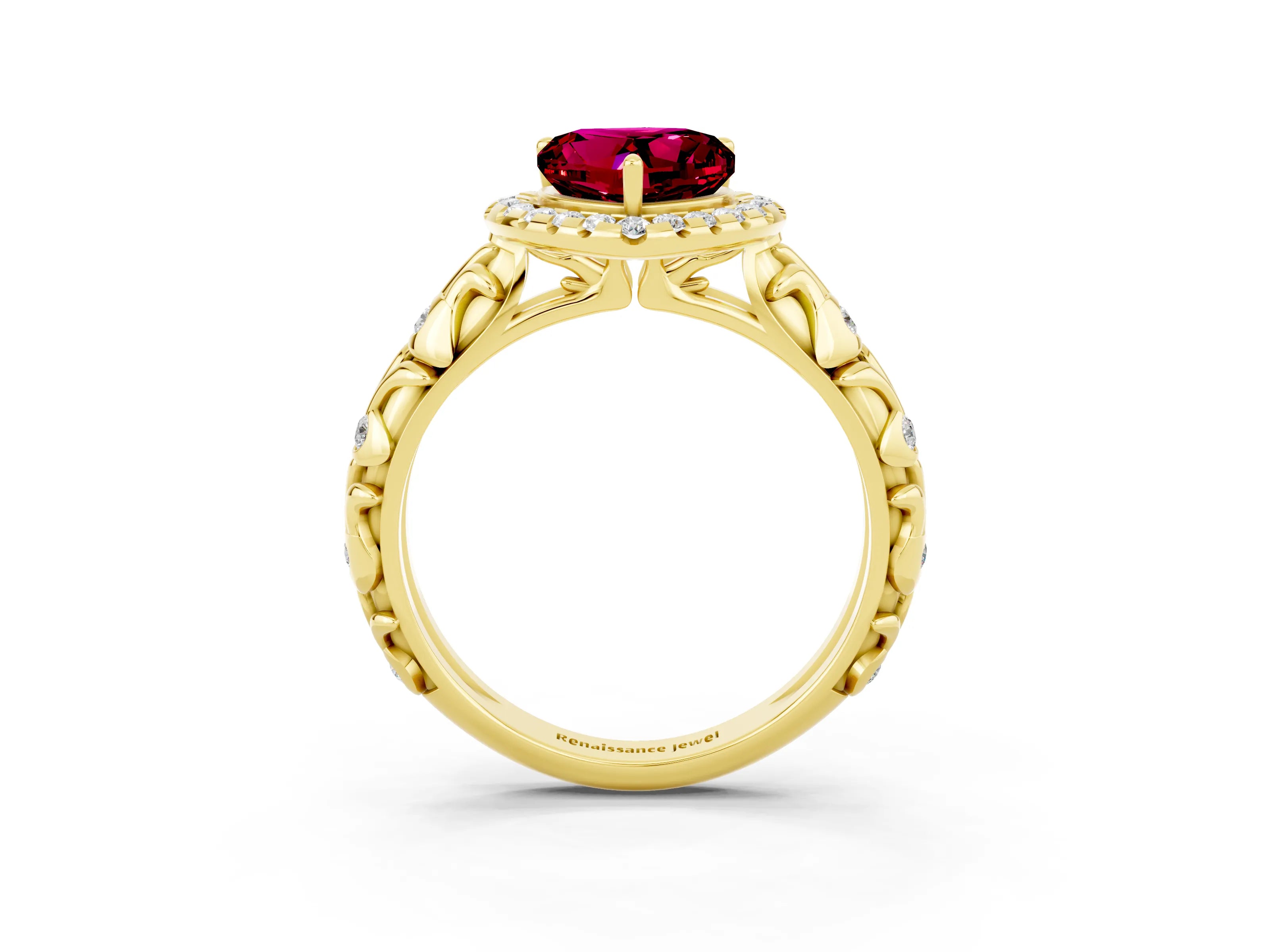 Yellow gold Heart Cut Halo Diamond Solitaire with Filigree Band and Four-Prong Setting_3