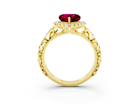 Yellow gold Heart Cut Halo Diamond Solitaire with Filigree Band and Four-Prong Setting_3