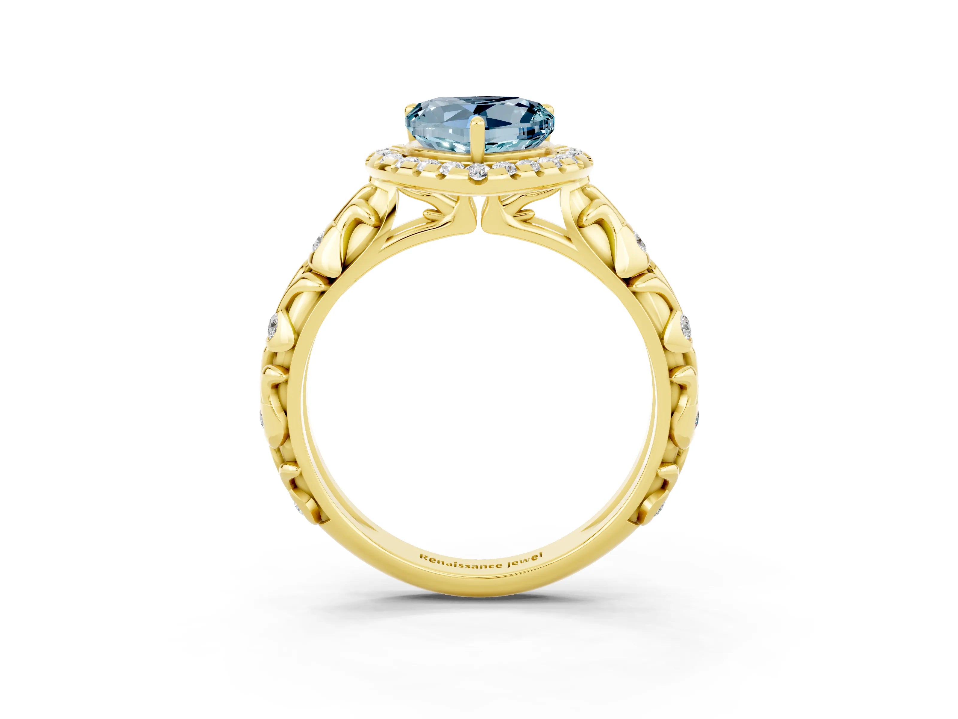 Yellow gold Heart Cut Halo Diamond Solitaire with Filigree Band and Four-Prong Setting_3