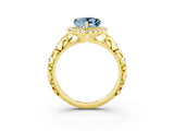 Yellow gold Heart Cut Halo Diamond Solitaire with Filigree Band and Four-Prong Setting_3