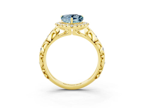 Yellow gold Heart Cut Halo Diamond Solitaire with Filigree Band and Four-Prong Setting_3