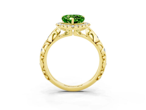 Yellow gold Heart Cut Halo Diamond Solitaire with Filigree Band and Four-Prong Setting_3