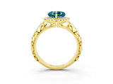 Yellow gold Heart Cut Halo Diamond Solitaire with Filigree Band and Four-Prong Setting_3