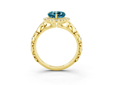Yellow gold Heart Cut Halo Diamond Solitaire with Filigree Band and Four-Prong Setting_3