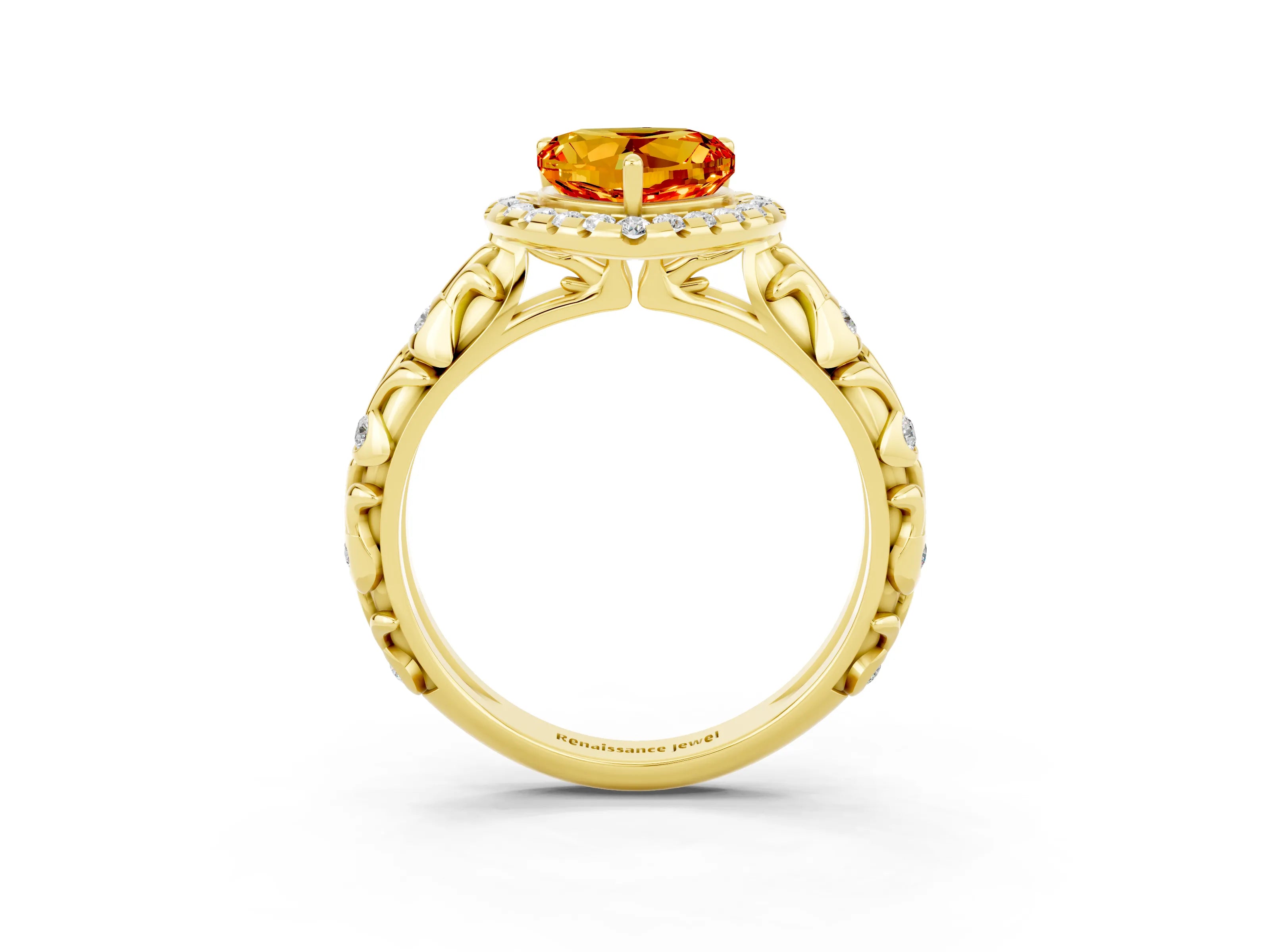 Yellow gold Heart Cut Halo Diamond Solitaire with Filigree Band and Four-Prong Setting_3