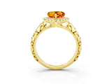 Yellow gold Heart Cut Halo Diamond Solitaire with Filigree Band and Four-Prong Setting_3