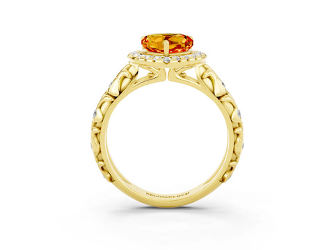Yellow gold Heart Cut Halo Diamond Solitaire with Filigree Band and Four-Prong Setting_3