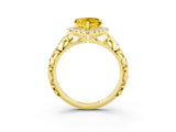 Yellow gold Heart Cut Halo Diamond Solitaire with Filigree Band and Four-Prong Setting_3