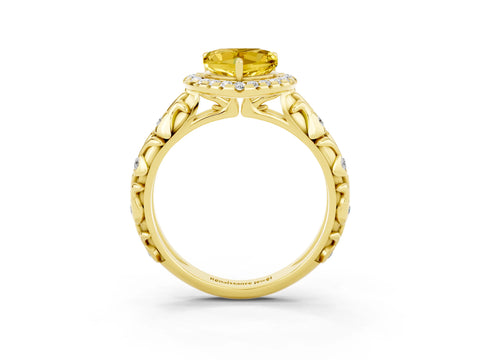 Yellow gold Heart Cut Halo Diamond Solitaire with Filigree Band and Four-Prong Setting_3