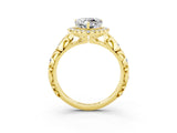 Yellow gold Heart Cut Halo Diamond Solitaire with Filigree Band and Four-Prong Setting_3
