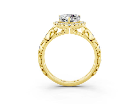 Yellow gold Heart Cut Halo Diamond Solitaire with Filigree Band and Four-Prong Setting_3
