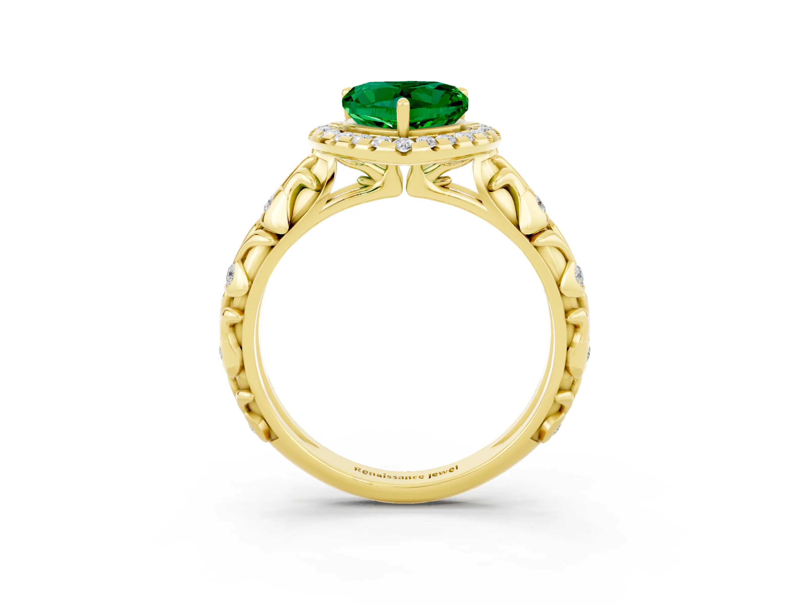 Yellow gold Heart Cut Halo Diamond Solitaire with Filigree Band and Four-Prong Setting_3