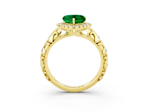 Yellow gold Heart Cut Halo Diamond Solitaire with Filigree Band and Four-Prong Setting_3