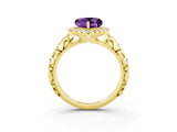 Yellow gold Heart Cut Halo Diamond Solitaire with Filigree Band and Four-Prong Setting_3
