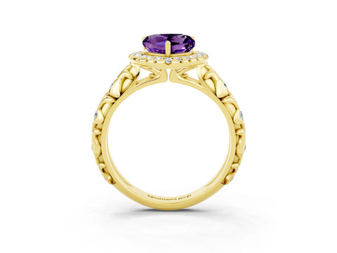 Yellow gold Heart Cut Halo Diamond Solitaire with Filigree Band and Four-Prong Setting_3