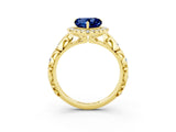 Yellow gold Heart Cut Halo Diamond Solitaire with Filigree Band and Four-Prong Setting_3