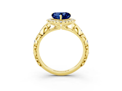 Yellow gold Heart Cut Halo Diamond Solitaire with Filigree Band and Four-Prong Setting_3