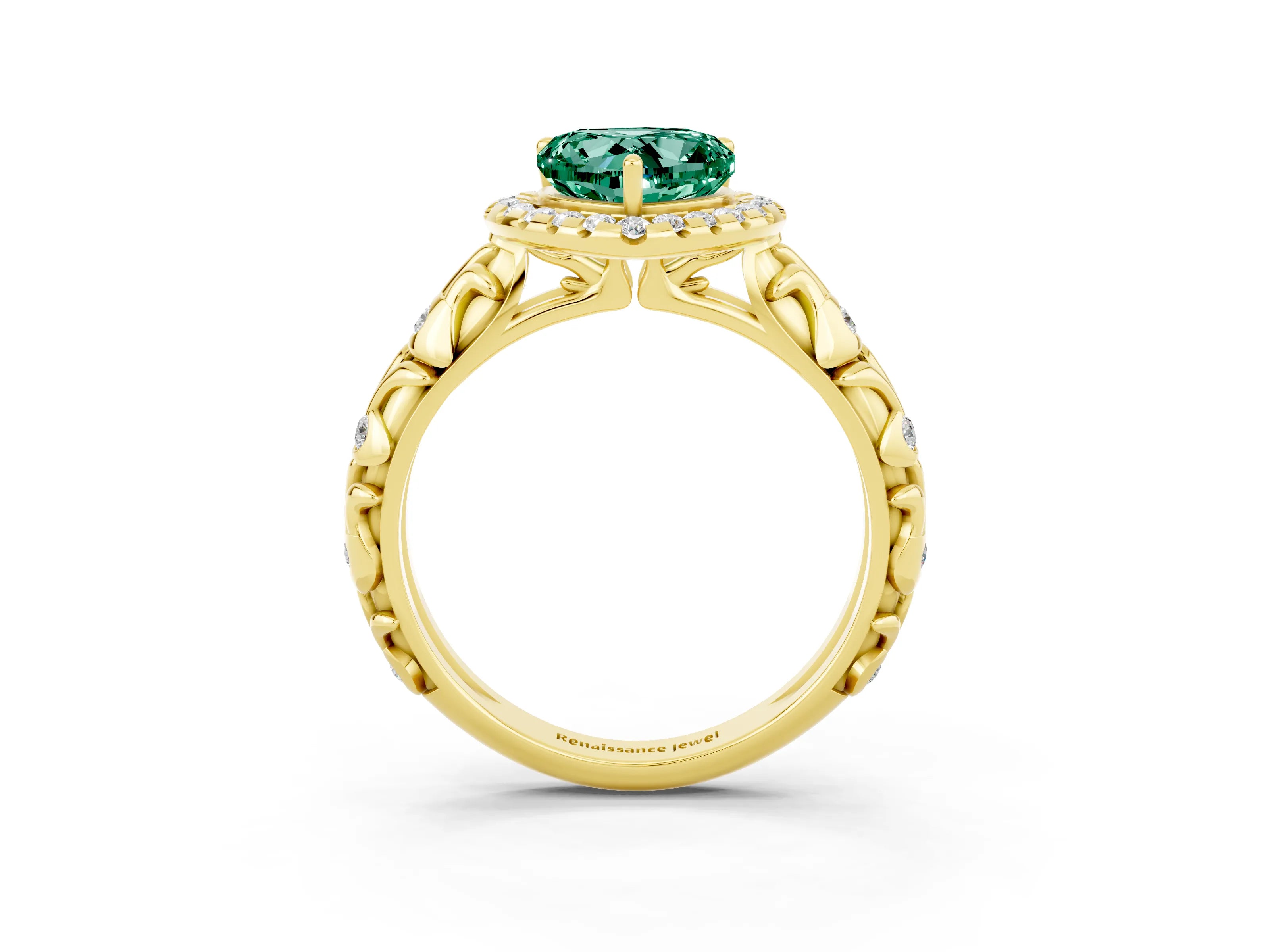 Yellow gold Heart Cut Halo Diamond Solitaire with Filigree Band and Four-Prong Setting_3