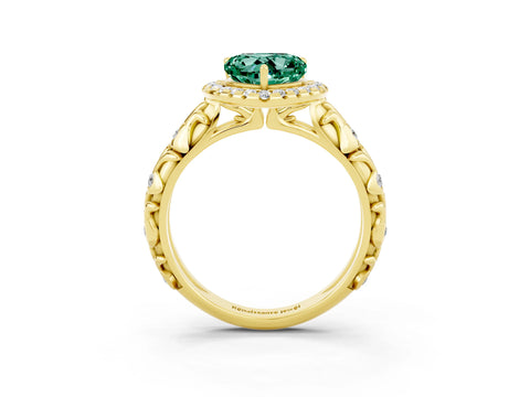 Yellow gold Heart Cut Halo Diamond Solitaire with Filigree Band and Four-Prong Setting_3