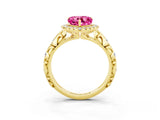 Yellow gold Heart Cut Halo Diamond Solitaire with Filigree Band and Four-Prong Setting_3