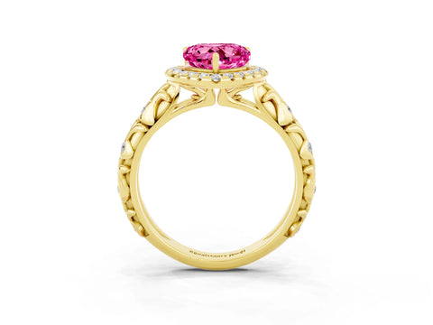 Yellow gold Heart Cut Halo Diamond Solitaire with Filigree Band and Four-Prong Setting_3