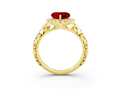Yellow gold Heart Cut Halo Diamond Solitaire with Filigree Band and Four-Prong Setting_3