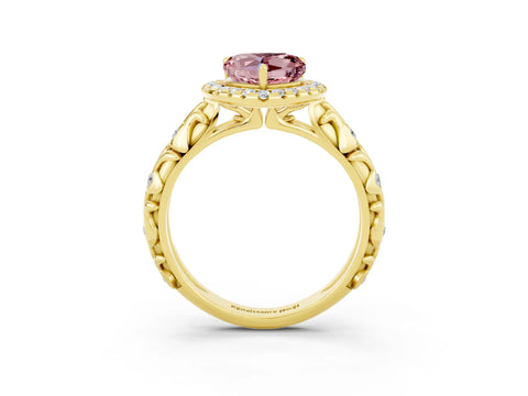 Yellow gold Heart Cut Halo Diamond Solitaire with Filigree Band and Four-Prong Setting_3