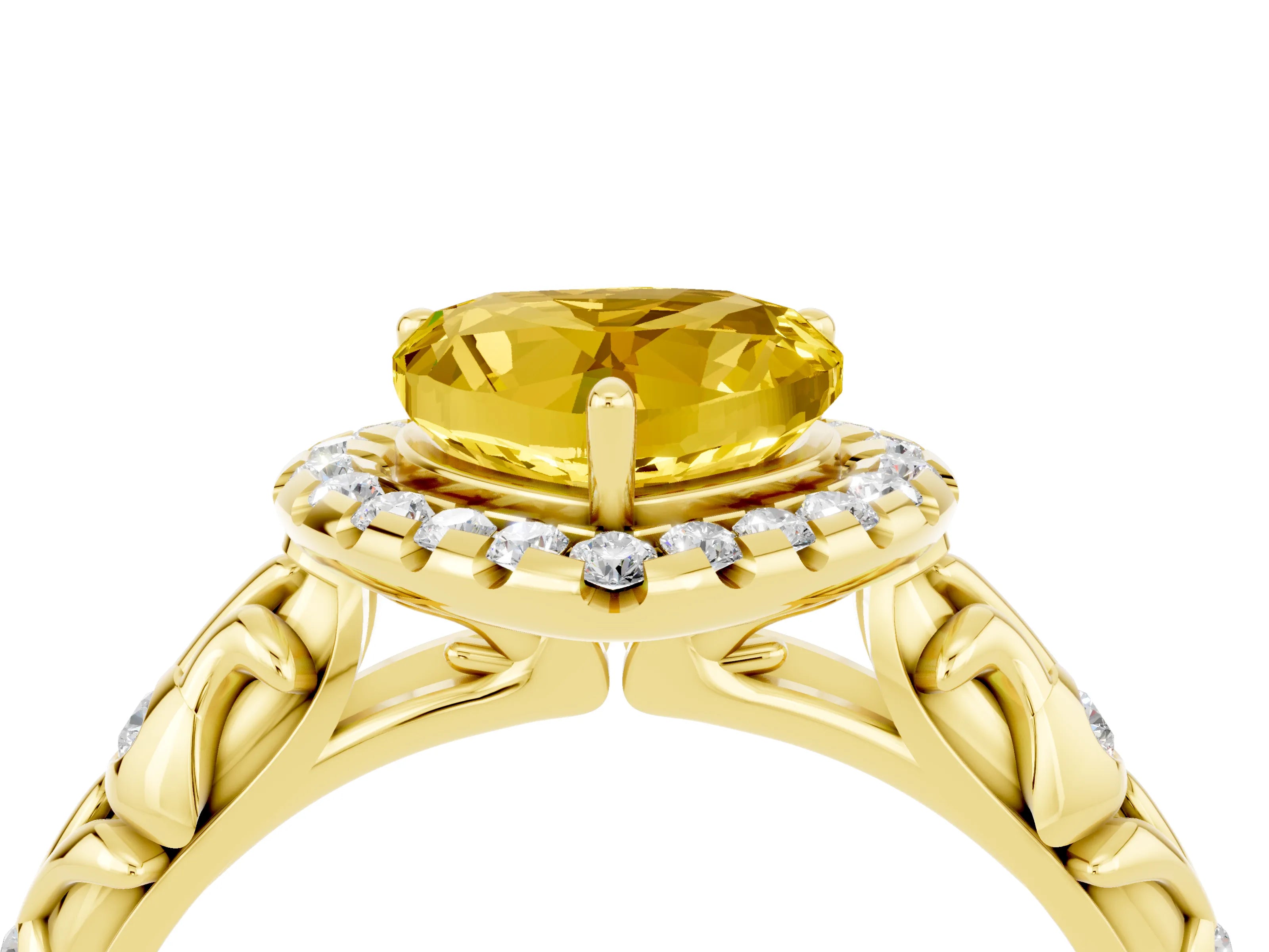 Yellow gold Heart Cut Halo Diamond Solitaire with Filigree Band and Four-Prong Setting_4
