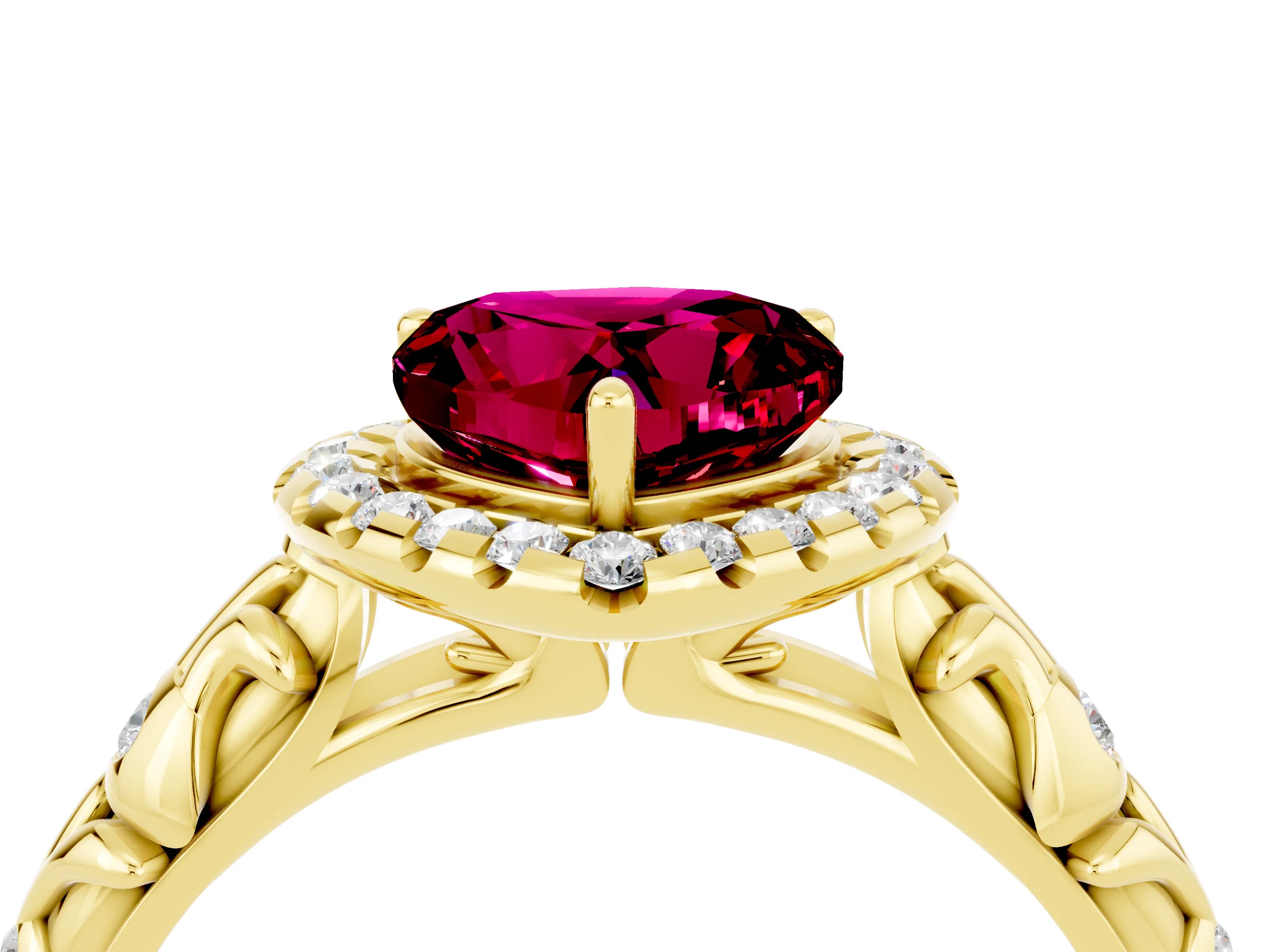 Yellow gold Heart Cut Halo Diamond Solitaire with Filigree Band and Four-Prong Setting_4