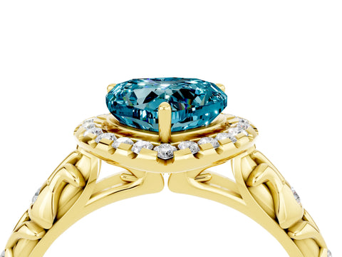 Yellow gold Heart Cut Halo Diamond Solitaire with Filigree Band and Four-Prong Setting_4
