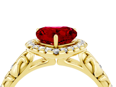 Yellow gold Heart Cut Halo Diamond Solitaire with Filigree Band and Four-Prong Setting_4