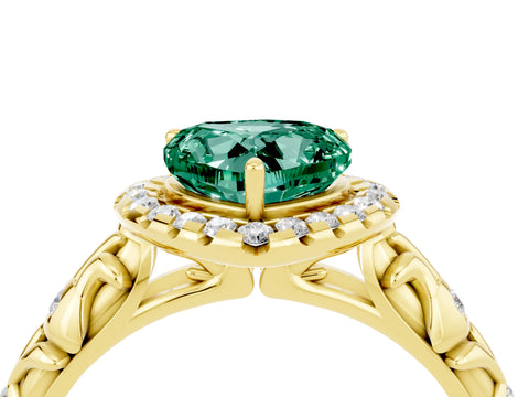 Yellow gold Heart Cut Halo Diamond Solitaire with Filigree Band and Four-Prong Setting_4